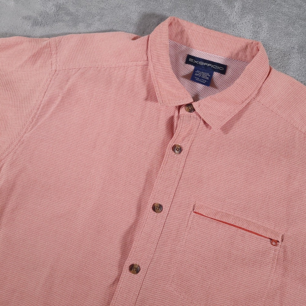 ExOfficio Shirt Mens XXL Salmon Pink Textured Short Sleeve Hiking Travel